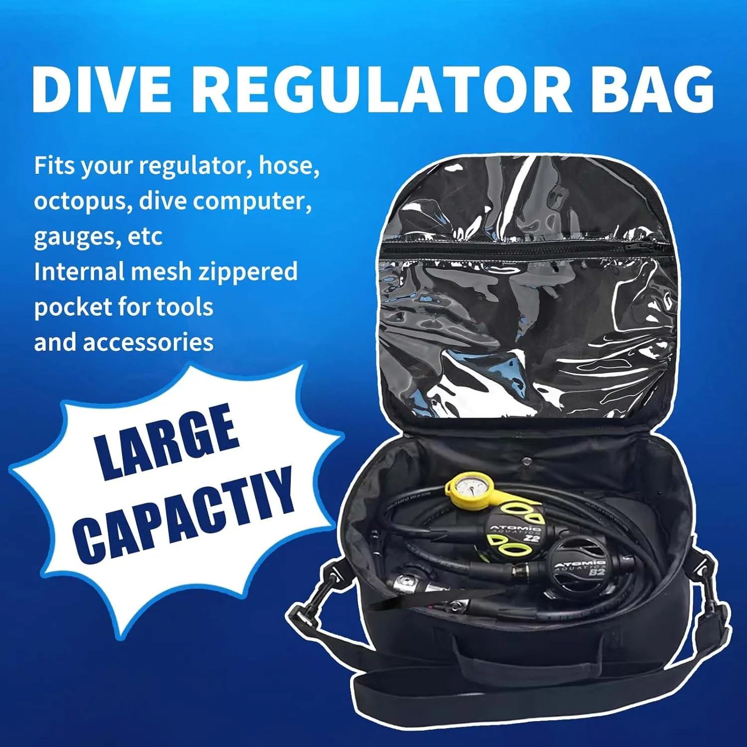 Scuba Regulator Bag, Diving Regulator Protective Bags with Double Lockable Zippers Carry on Bag for Dive Regulator with Adjustable Shoulder Strap