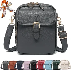 Sculptiure Crossbody Leather Bag, Double Layer Large Capacity Messenger Bag, Crossbody Leather Bag with Card Slots