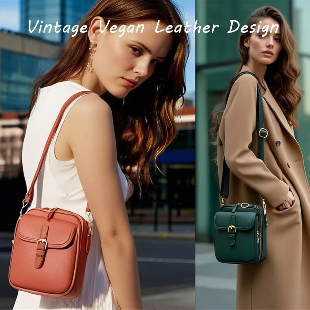 Sculptiure Crossbody Leather Bag, Double Layer Large Capacity Messenger Bag, Crossbody Leather Bag with Card Slots
