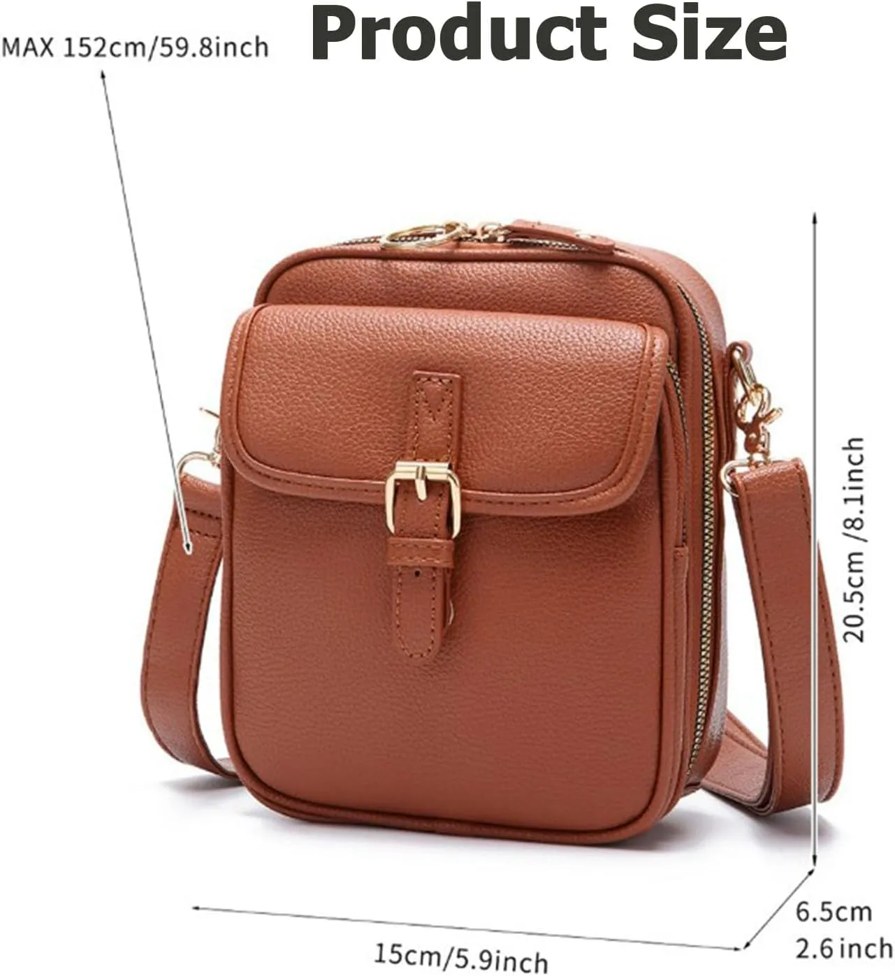 Sculptiure Crossbody Leather Bag, Double Layer Large Capacity Messenger Bag, Crossbody Leather Bag with Card Slots
