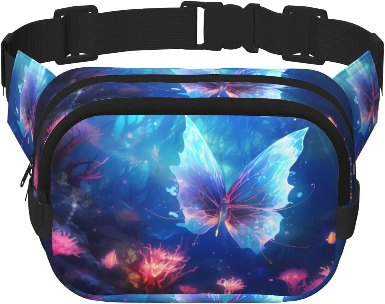 seabed butterfly Fitness travel shoulder bag, fashionable and casual waist bag, square double-layer waist bag