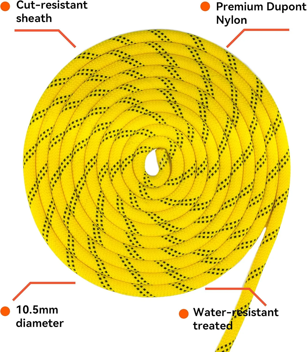 SEAMUS Static Rope 10.5mm UIAA Rappelling Rope 45M (150ft) Static Line Nylon Kern Mantle Rope for Rock Climbing, Mountain Tree Climbing, Hauling, Rescue