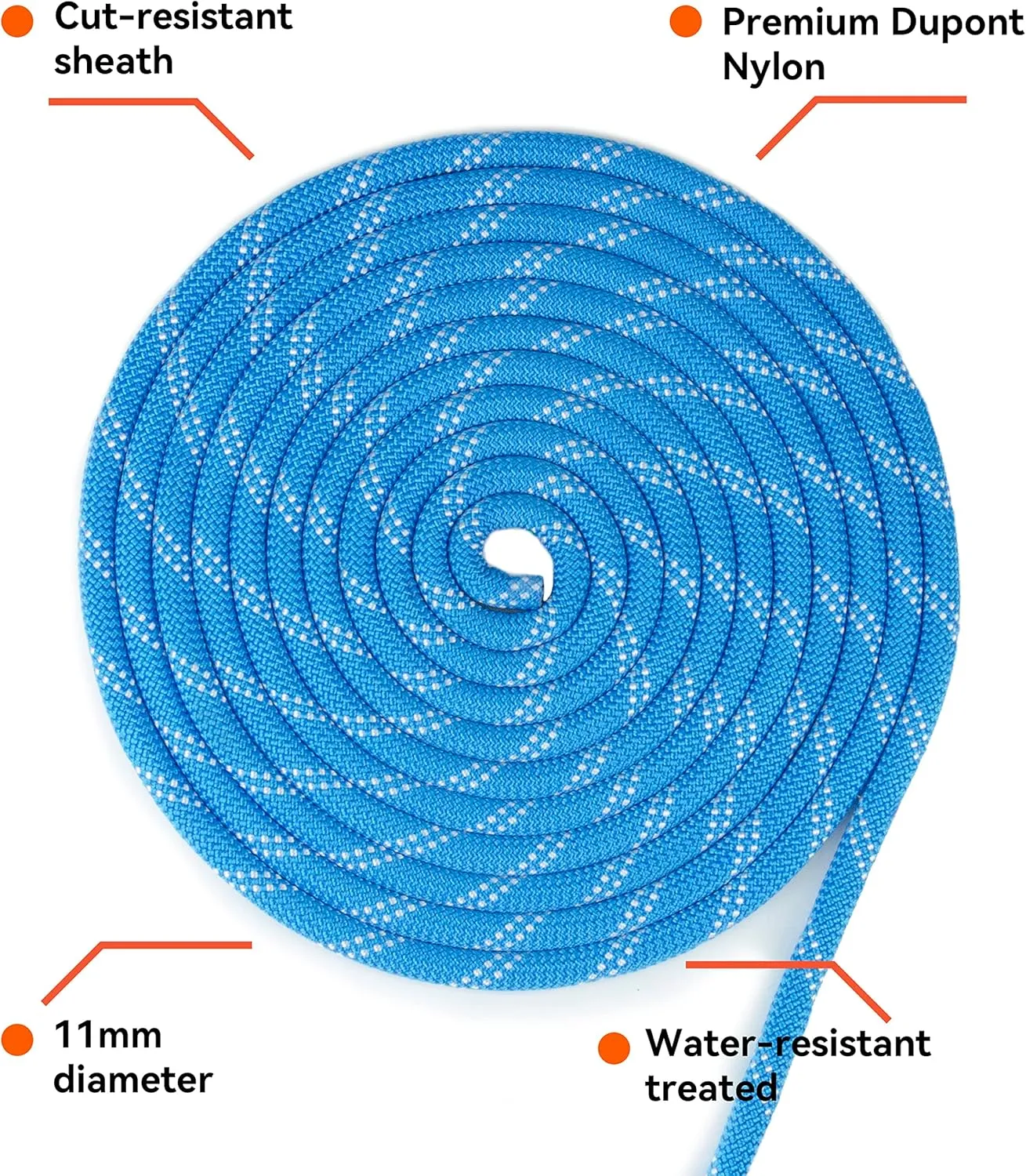 SEAMUS Static Rope 11mm UIAA Rappelling Rope 45M (150ft) Static Line Nylon Kern Mantle Rope for Rock Climbing, Mountain Tree Climbing, Hauling, Rescue