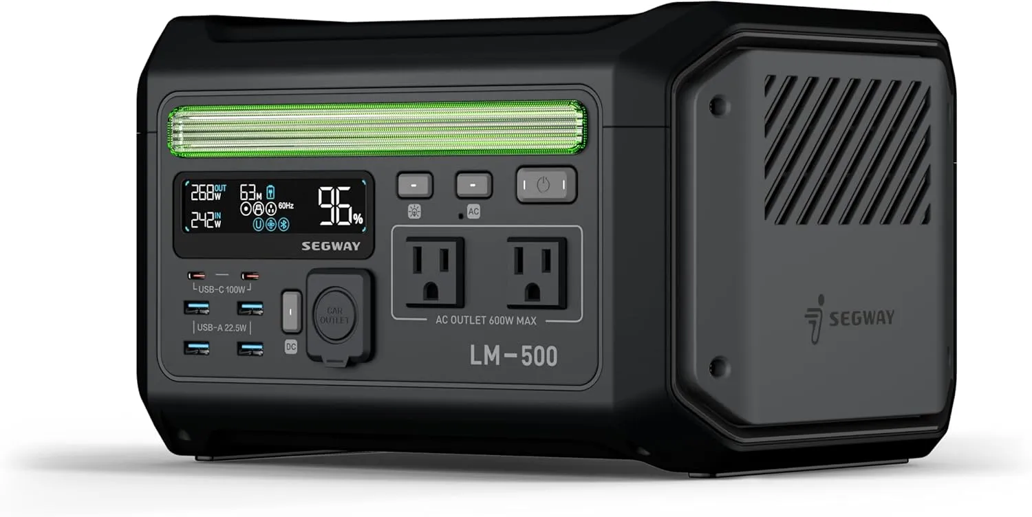 Segway Lumina 500 Portable Power Station with LiFePO4 Battery, 512Wh 9-Port PowerHouse, 600W AC Output Solar Outdoor Generator (Solar Panel Optional),100W USB-C PD Output