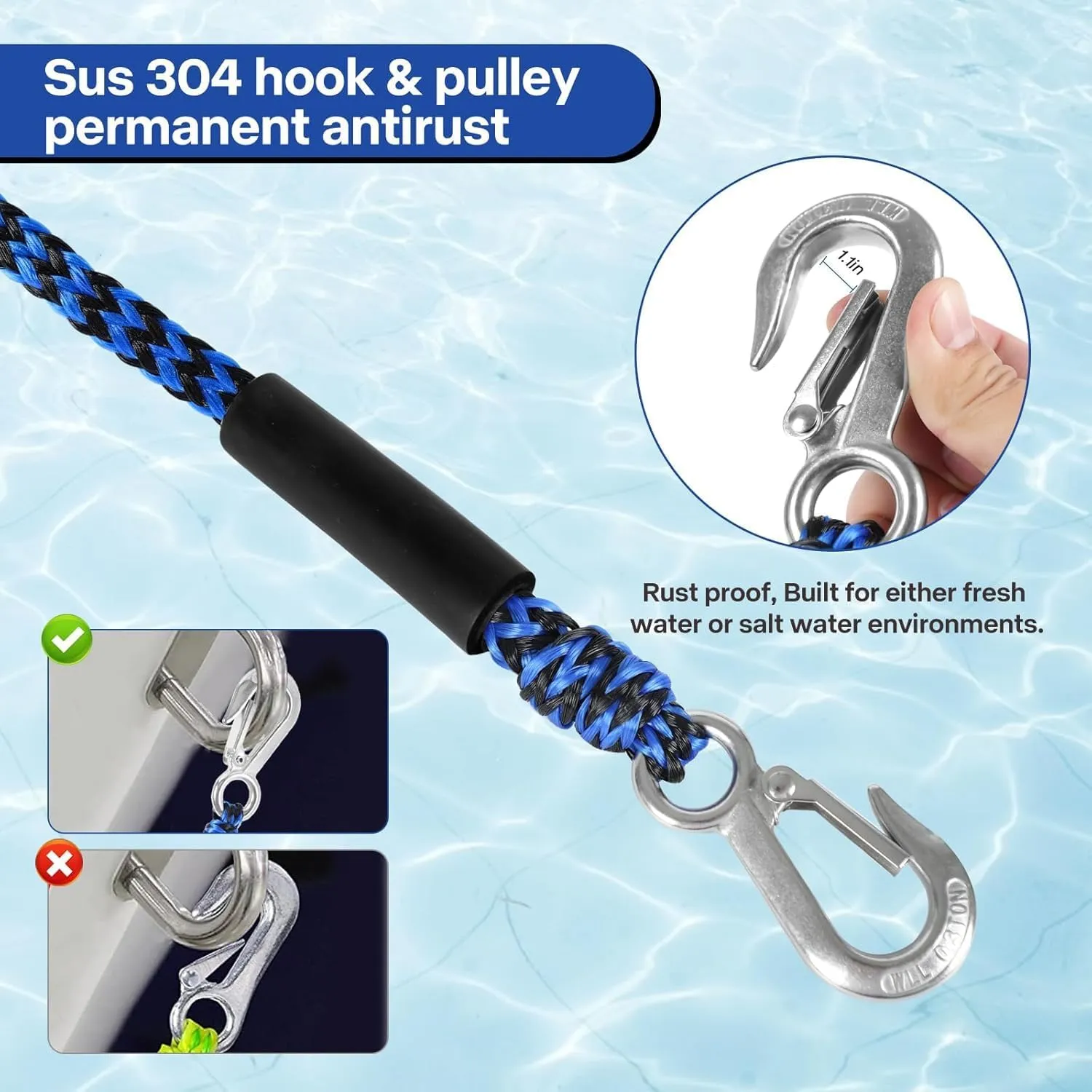 Self Centering Tow Harness for Watersports with Foat Ball, Heavy Duty Boat Tow Harness with 2 Permanent Antirust Stainless Steel Rider
