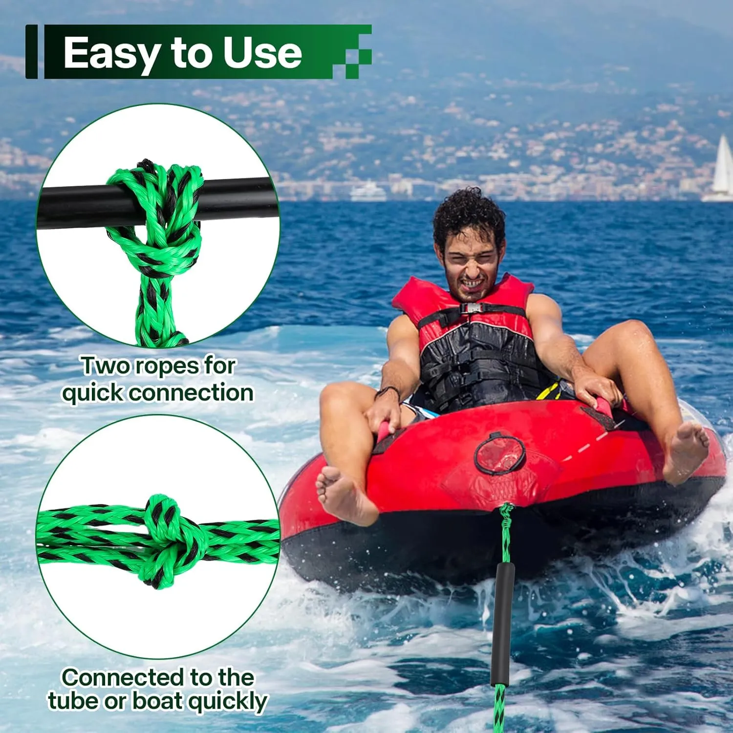 Self Centering Tow Harness for Watersports with Foat Ball, Heavy Duty Boat Tow Harness with Stainless Steel Quick Connector and Stainless Steel Rider