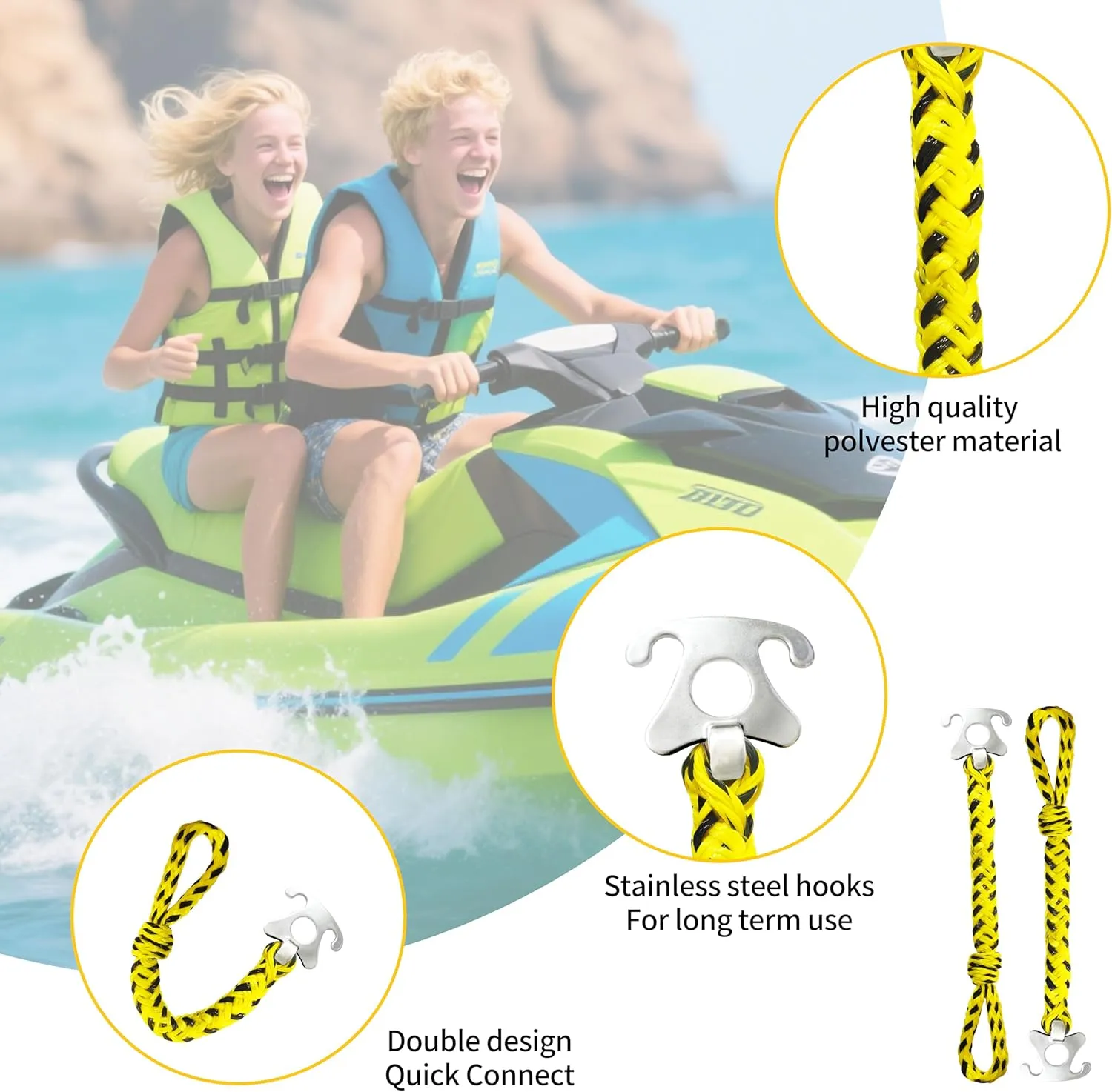 Self Centering Tow Harness for Watersports with Foat Ball, Heavy Duty Boat Tow Harness with Stainless Steel Quick Connector and Stainless Steel Rider