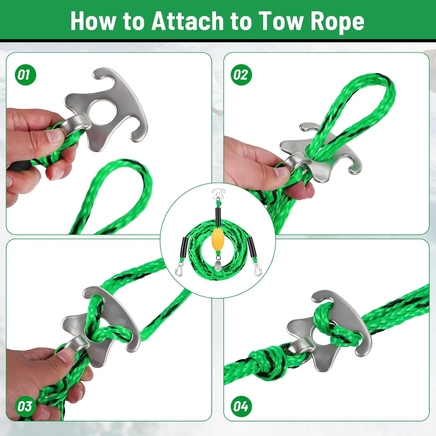 Self Centering Tow Harness for Watersports with Foat Ball, Heavy Duty Boat Tow Harness with Stainless Steel Quick Connector and Stainless Steel Rider
