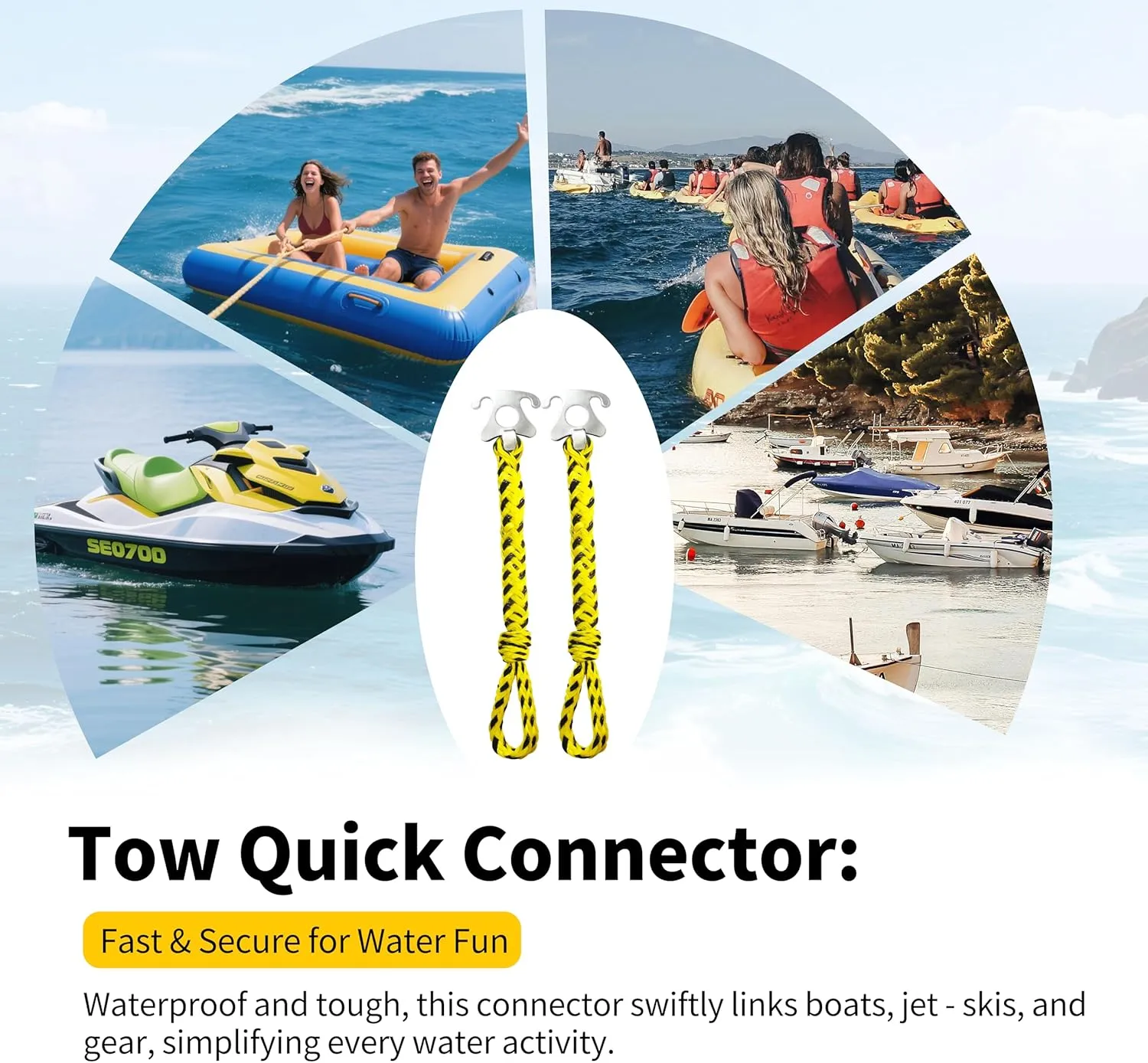 Self Centering Tow Harness for Watersports with Foat Ball, Heavy Duty Boat Tow Harness with Stainless Steel Quick Connector and Stainless Steel Rider