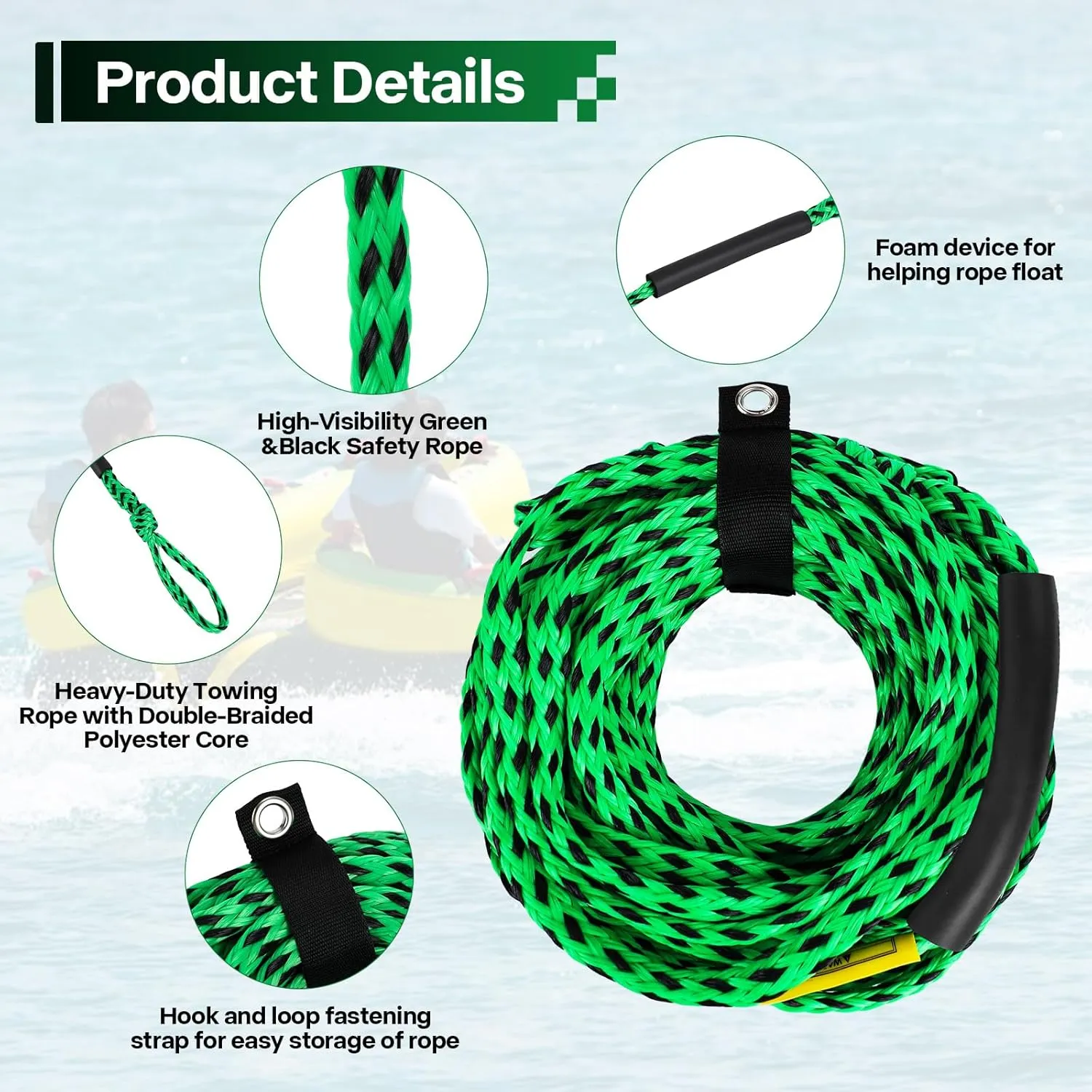 Self Centering Tow Harness for Watersports with Foat Ball, Heavy Duty Boat Tow Harness with Stainless Steel Quick Connector and Stainless Steel Rider