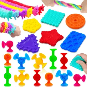 Sensory Fidget Toys for Kids and Toddlers - 24Pcs Textured Squishy With Suction and Stretchy Fidgets for Autistic Children, Quiet for Classroom, Calming for Autism ADHD