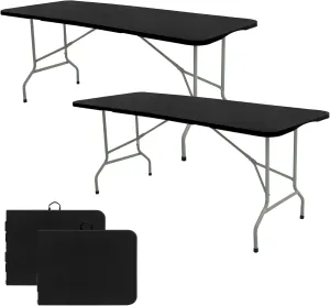 Set of 2 Folding Table 6 FT Camping Table Portable Heavy Duty Plastic Rectangular Outdoor Dining Table Steel Legs Fold-in-Half with Carrying Handle for Indoor,Picnic,Party,Wedding,Events(Black)