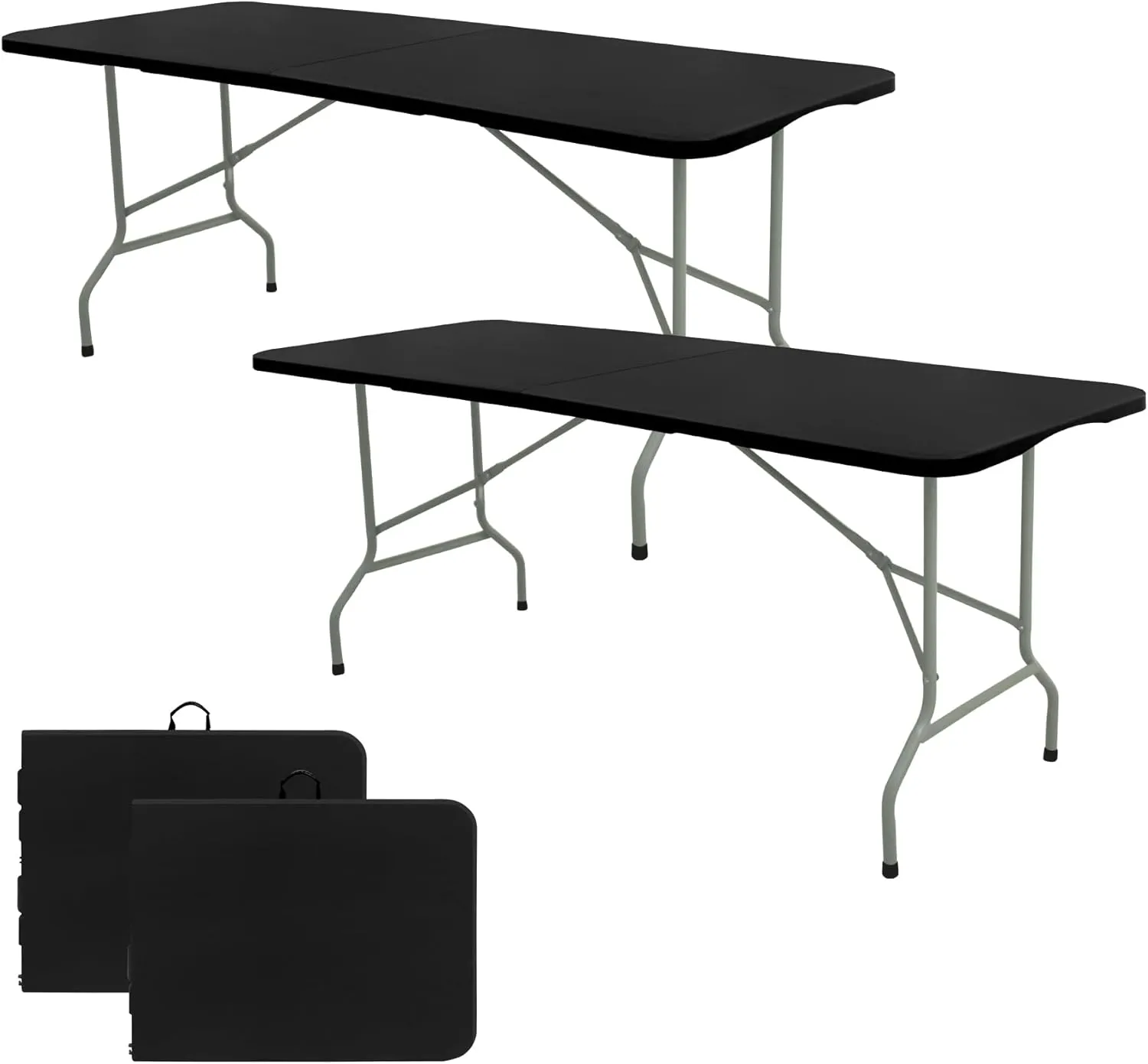 Set of 2 Folding Table 6 FT Camping Table Portable Heavy Duty Plastic Rectangular Outdoor Dining Table Steel Legs Fold-in-Half with Carrying Handle for Indoor,Picnic,Party,Wedding,Events(Black)