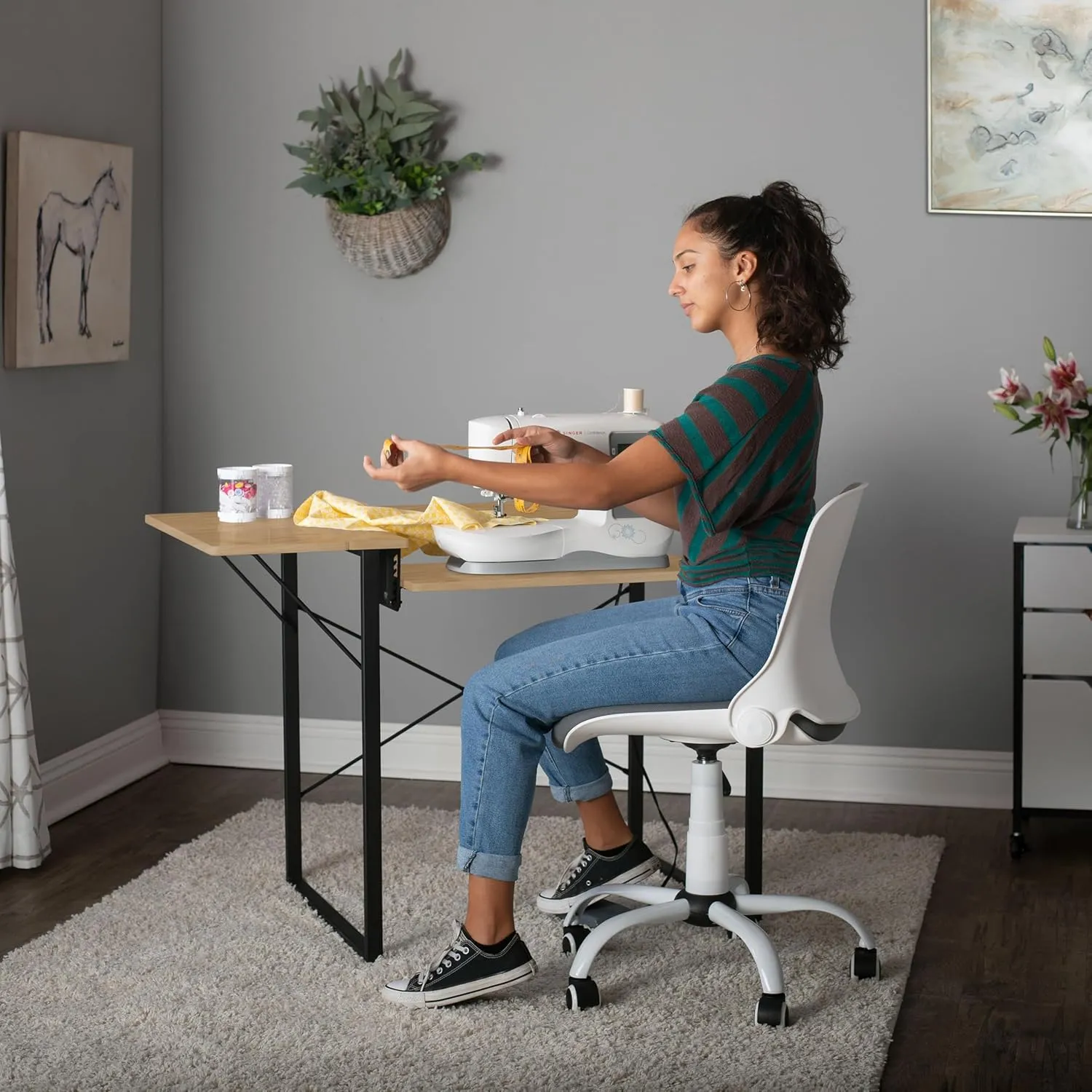 Sew Ready Dart Wood/Metal Multipurpose Machine Table Workstation Desk with Folding Top for Crafts, Sewing, Computers, Laptops, Games, Graphite/Ashwood, 41W