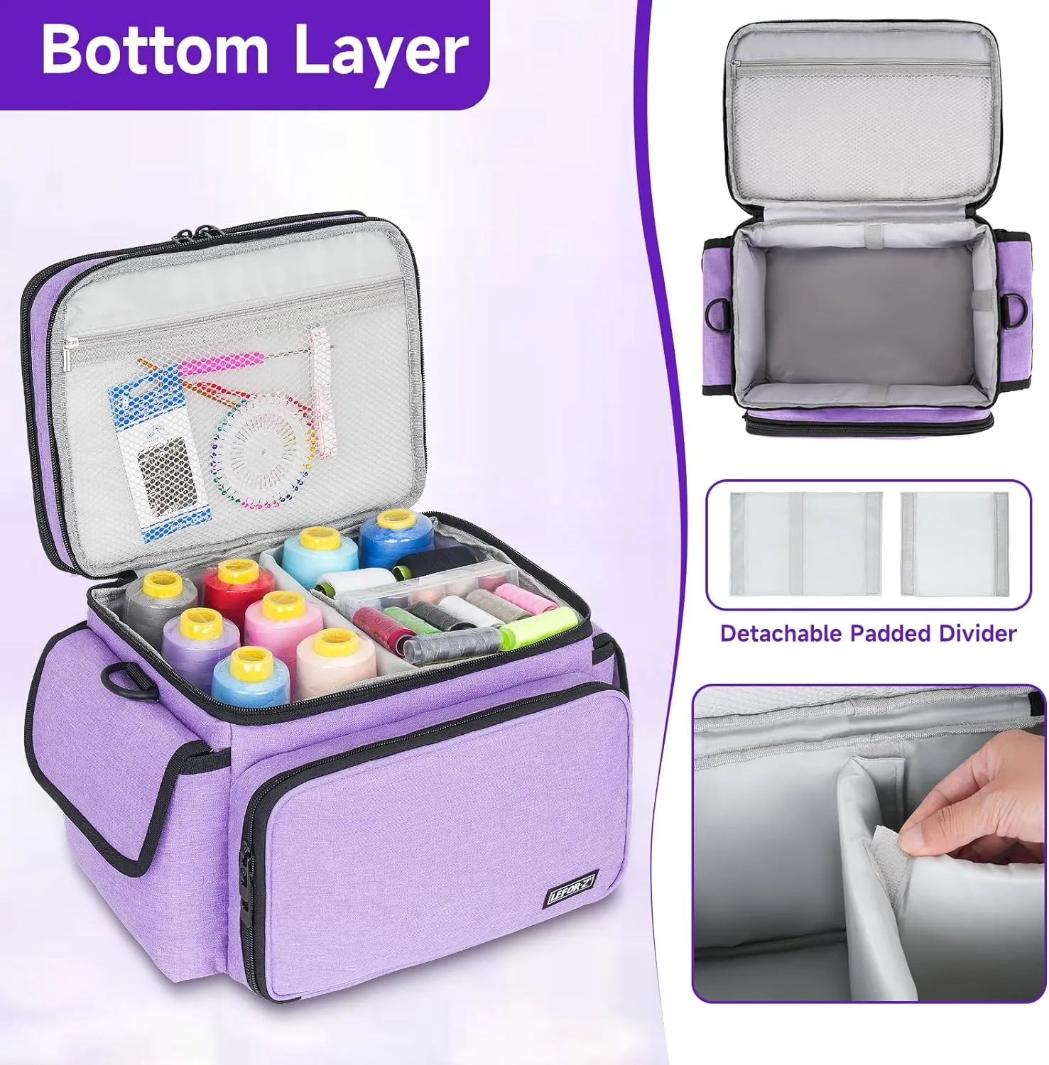 Sewing Supplies Organizer Storage Bag,Double-Layer Protable Travel Sewing Basket for Sew Accessories & Tools,Purple(Bag Only)