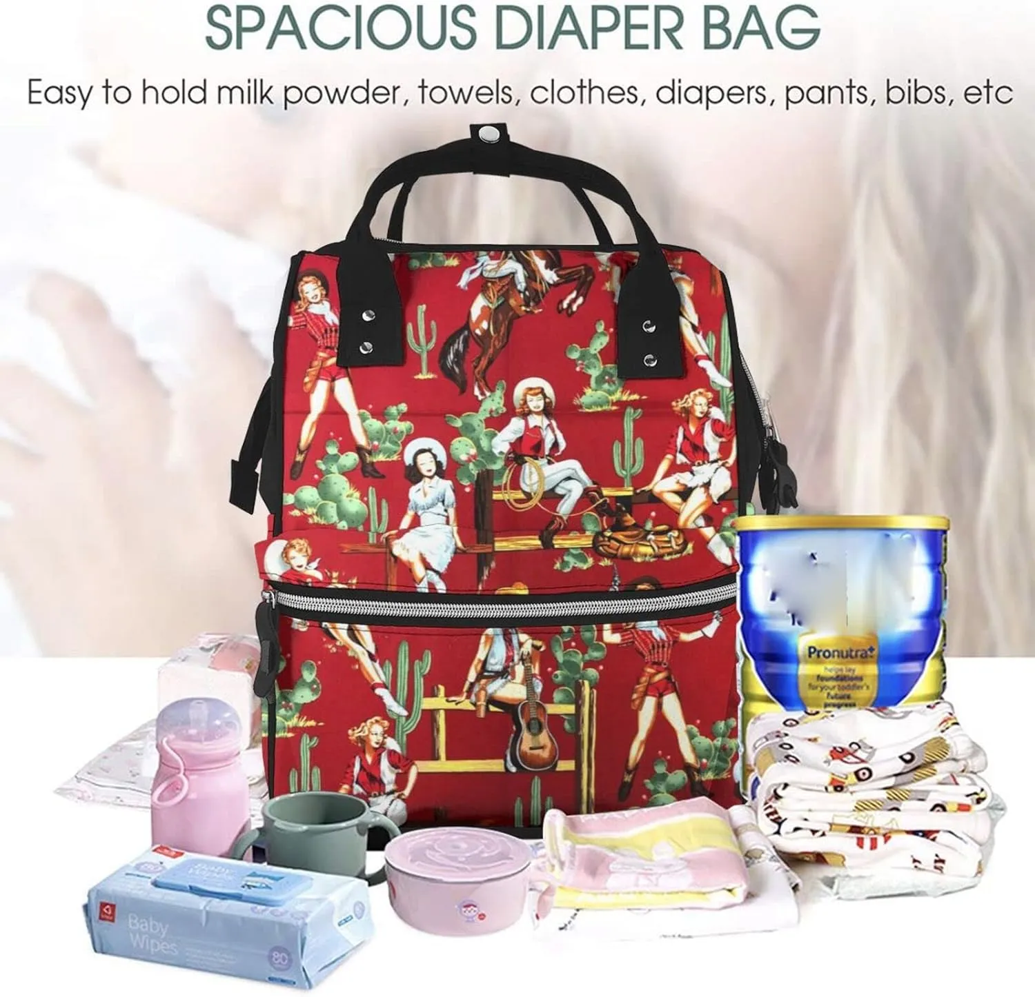 Sexy Lady Cowgirl Western Girl Large Capacity Mummy Maternity Bag Multifunctional Diaper Backpack 3D Print Travel Backpack