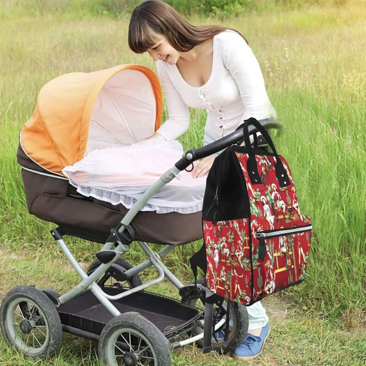Sexy Lady Cowgirl Western Girl Large Capacity Mummy Maternity Bag Multifunctional Diaper Backpack 3D Print Travel Backpack