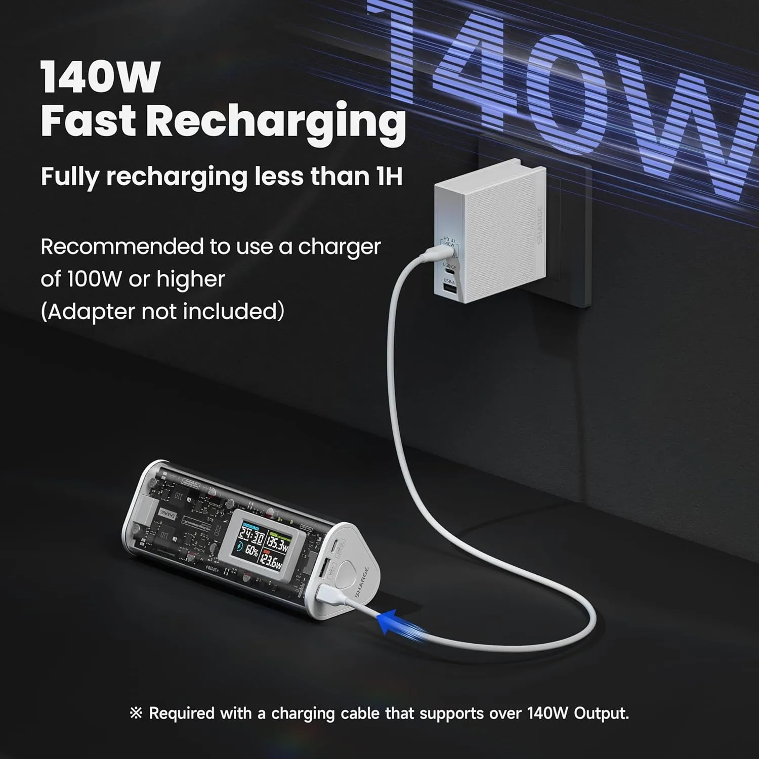 Shargeek 170 Power Bank 24000mAh 170W (White) (SP170)   Free Sharge Power Bank Travel Case for Shargeek 170/ X1i