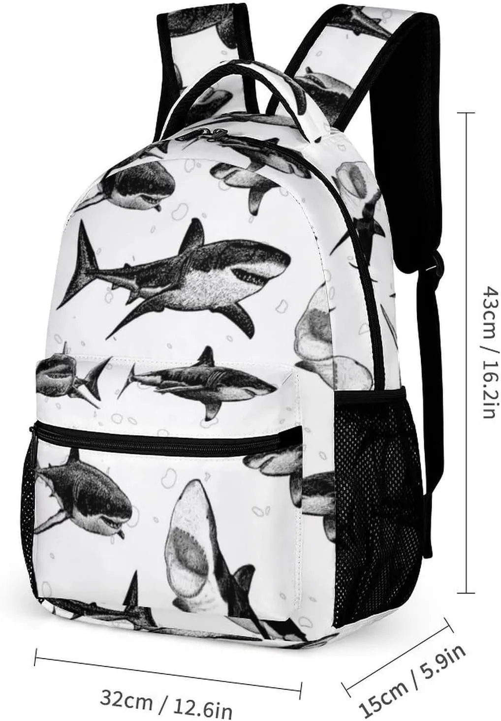 Shark School Backpack for Kids Girls Boys, 16 Inch Cute Sharks Themed Bookbag, Personalized School Backpack for Students Children, Lightweight, Large Capacity
