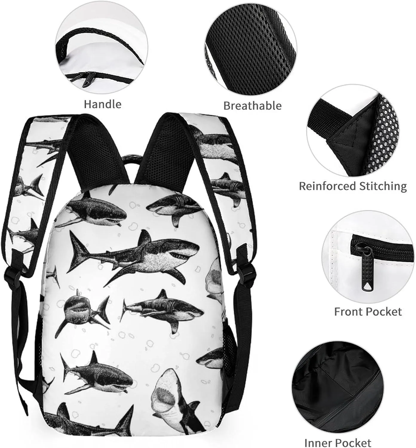 Shark School Backpack for Kids Girls Boys, 16 Inch Cute Sharks Themed Bookbag, Personalized School Backpack for Students Children, Lightweight, Large Capacity