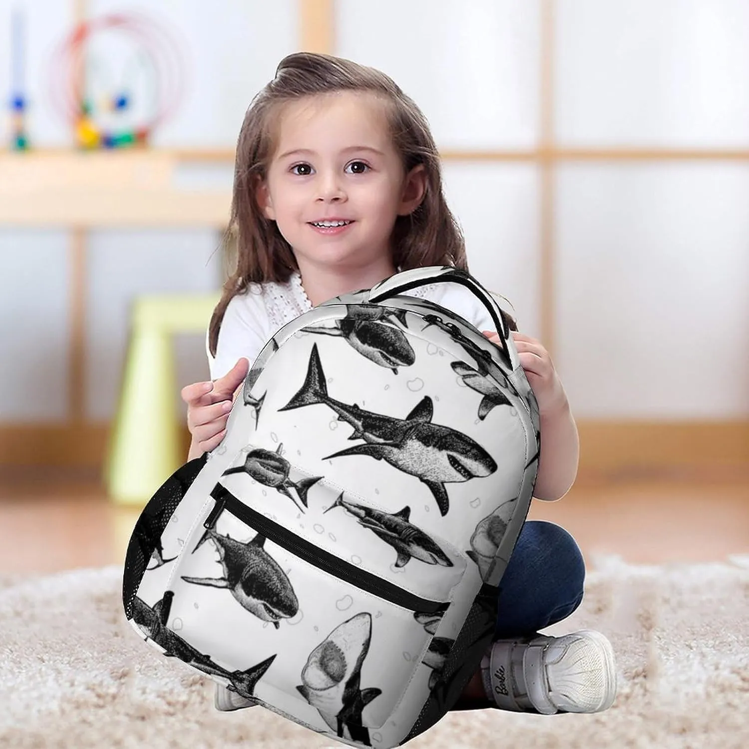 Shark School Backpack for Kids Girls Boys, 16 Inch Cute Sharks Themed Bookbag, Personalized School Backpack for Students Children, Lightweight, Large Capacity