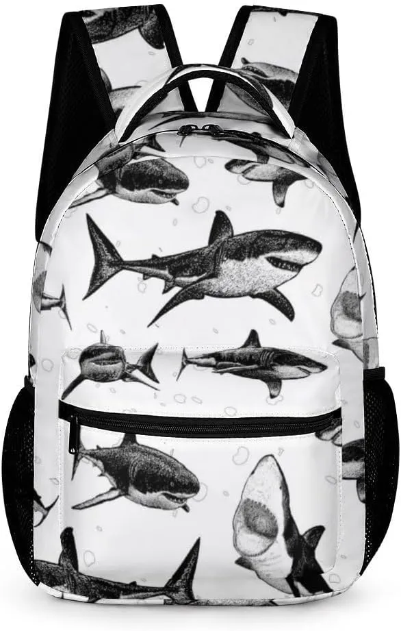 Shark School Backpack for Kids Girls Boys, 16 Inch Cute Sharks Themed Bookbag, Personalized School Backpack for Students Children, Lightweight, Large Capacity