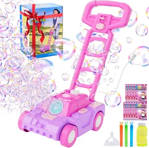 SHCKE Bubble Lawn Mower Bubble Machine for Toddlers 1-3,Plug in or Battery Operated Bubble Mower for 1  Year Old Girl Gifts, Push Gardening Toys for Kids Age 1 2 3 Easter Birthday Gifts