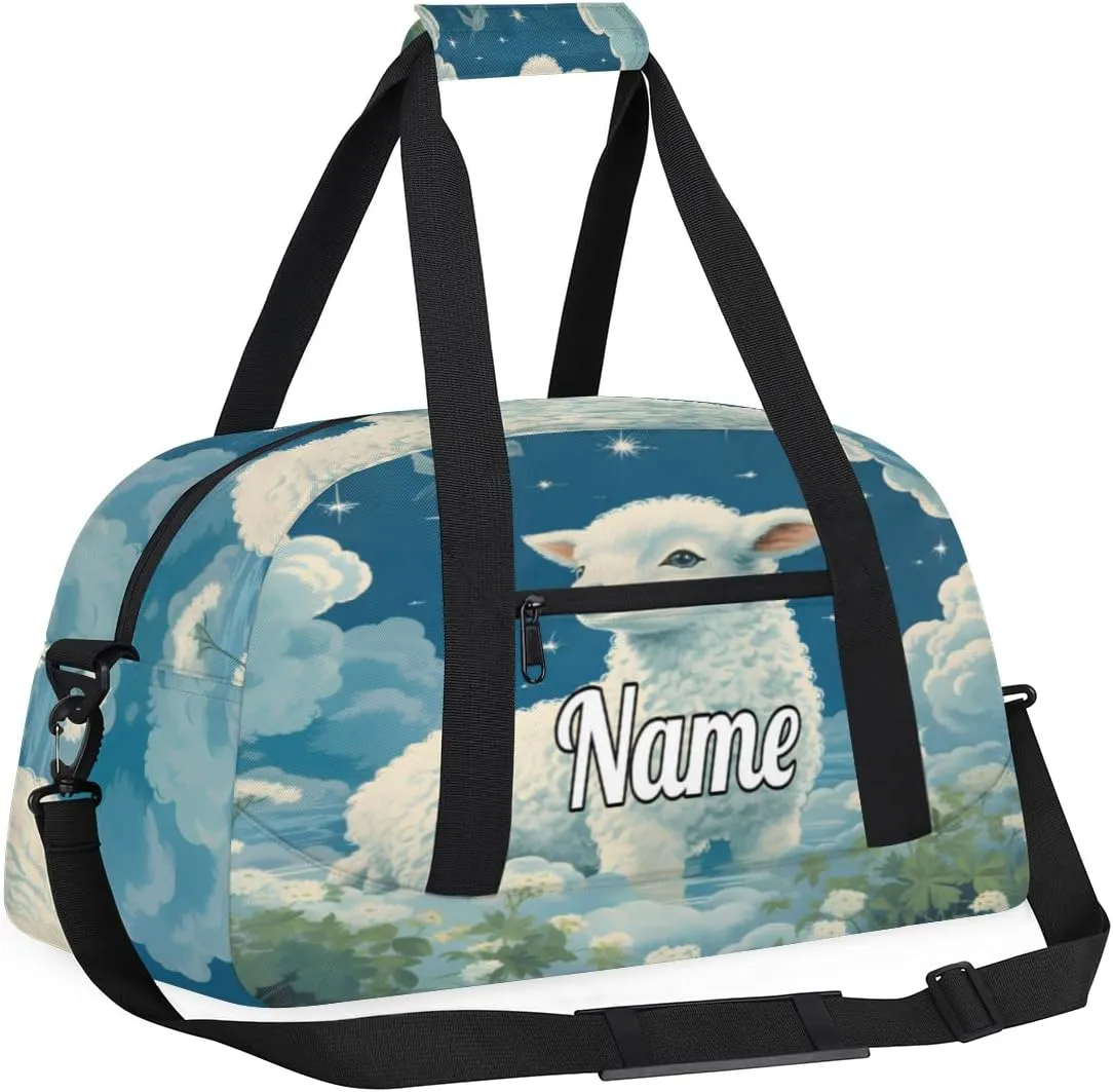 Sheep Print Personalized Kids Gym Bag Custom Name Sport Duffel Bag Dance Ballet Bag for Girls Practice Workout Bag