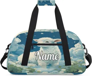 Sheep Print Personalized Kids Gym Bag Custom Name Sport Duffel Bag Dance Ballet Bag for Girls Practice Workout Bag