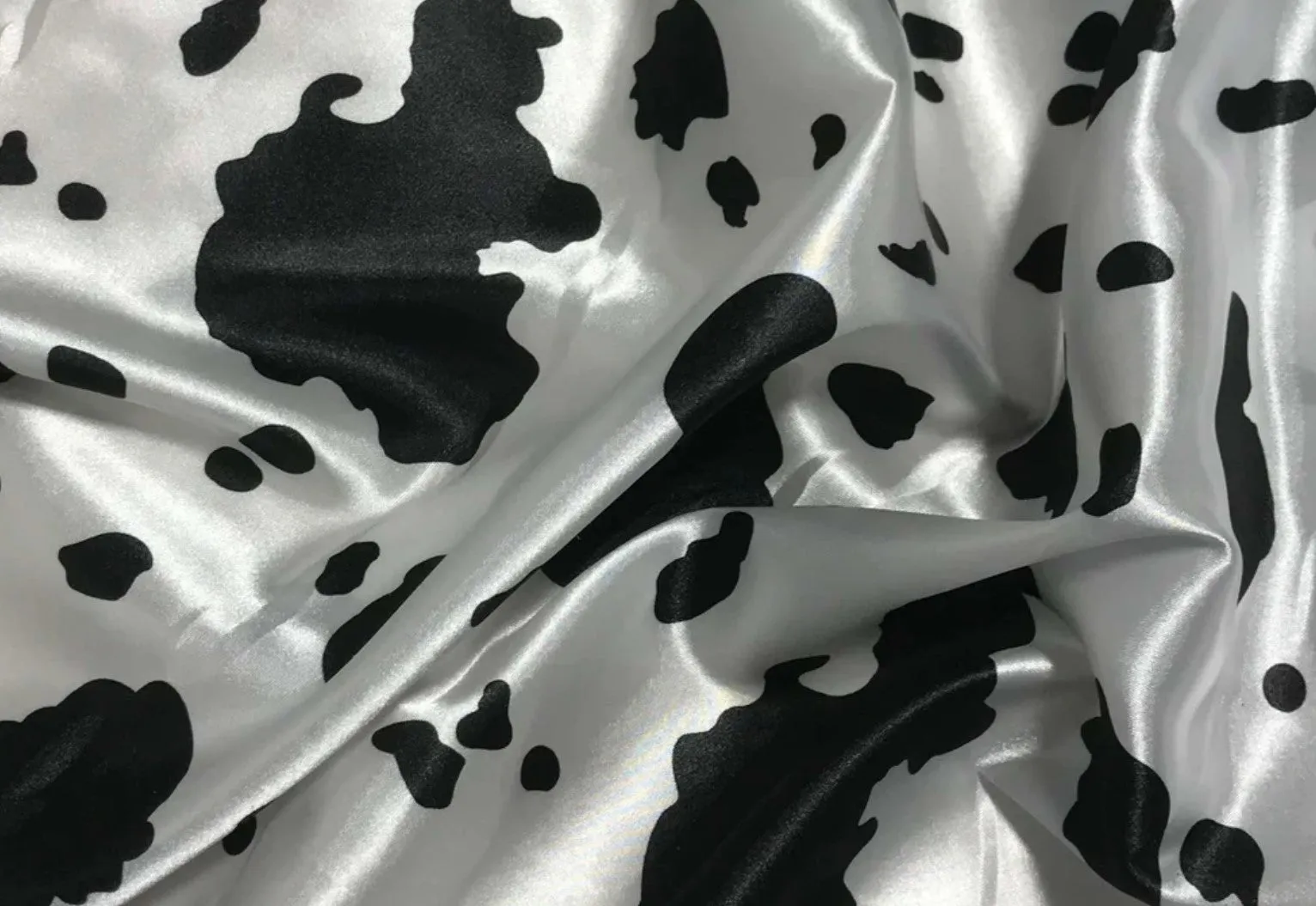 Silky Soft Charmeuse Cow Table Runners | White Black Satin Cow Table Runners |