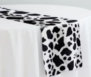 Silky Soft Charmeuse Cow Table Runners | White Black Satin Cow Table Runners |