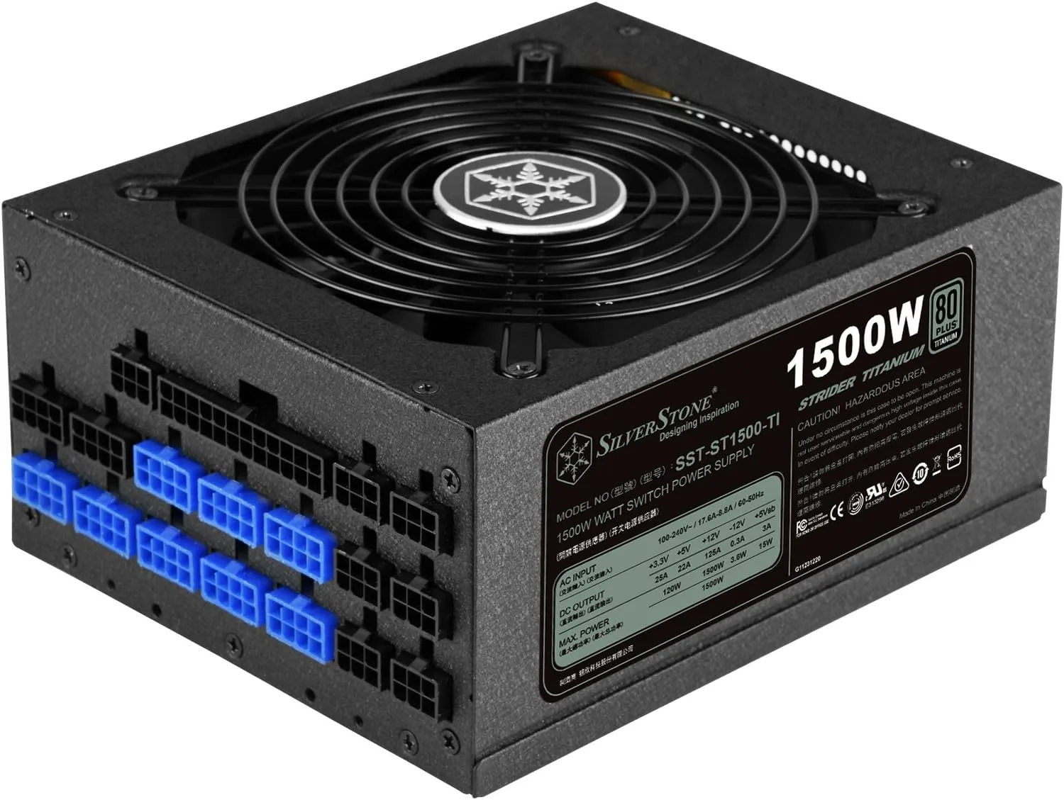 Silverstone Strider ST1500-TI, 80 Plus Titanium 1500W Fully Modular ATX/PS2 Power Supply, SST-ST1500-TI