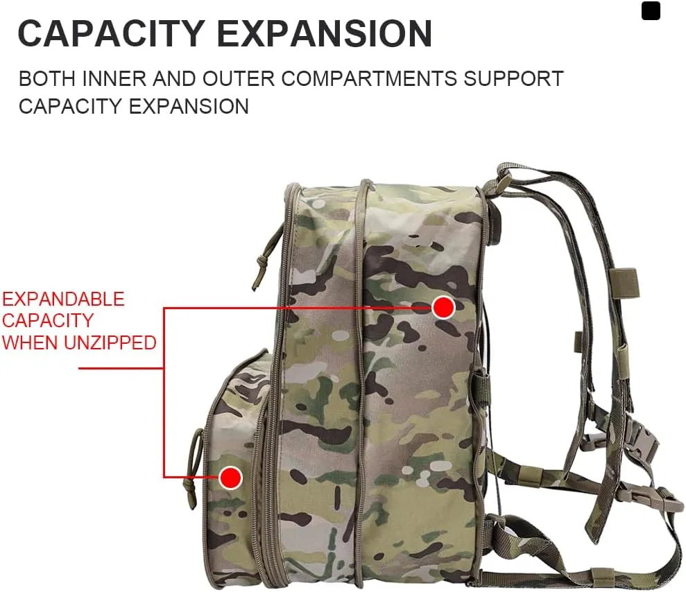 SINAIRSOFT Tactical Expandable Backpack Tactical Hydration Backpack Tactical MOLLE Flatpack D3 Carrier for Vest & Chest Rig (MCBK)