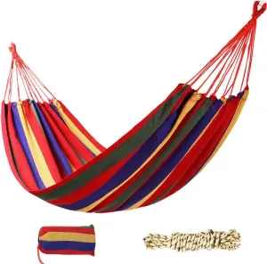 Single Double Camping Hammock with Storage Bag,Rainbow Stripe Hammocks for Camping Travel for Backpacking Beach (Color : Red Stripes/Double)