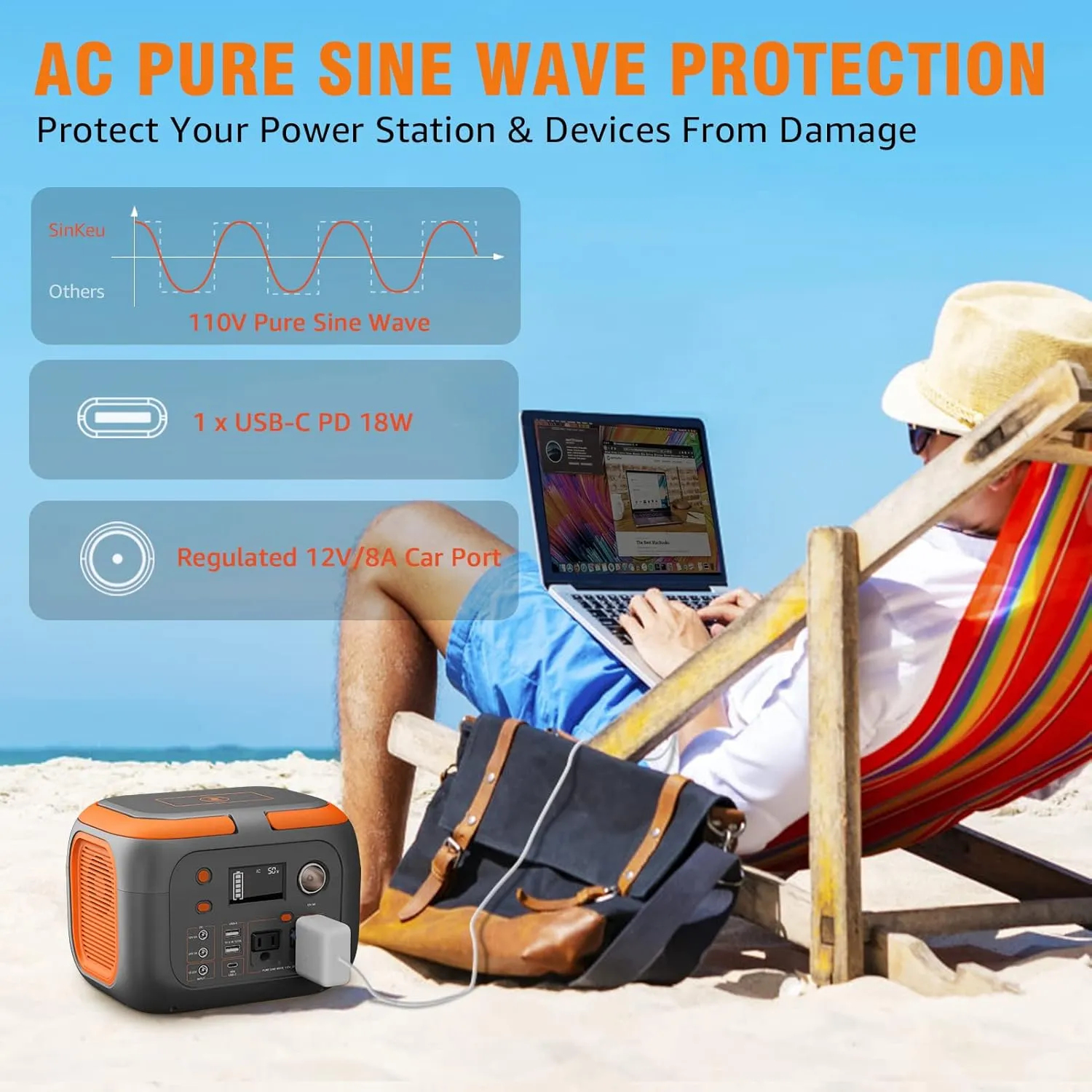 SinKeu 300W Portable Power Station, 260Wh/70400mAh Outdoor Solar Generator, Mobile Lithium Battery Pack, 110V Outlet Solar Power Banks, Camping Power Supply for Laptop, Hurricane Supplies