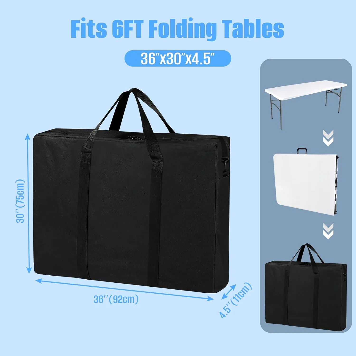 SIRUITON Folding Table Storage Bag, Portable 600D Waterproof Carry Bag for Folding Picnic/Camp Tables with Reinforcing Plate & Shoulder Strap, 36" D x 30" W x4.5 H Fits 6FT Folding Tables（Bag Only）