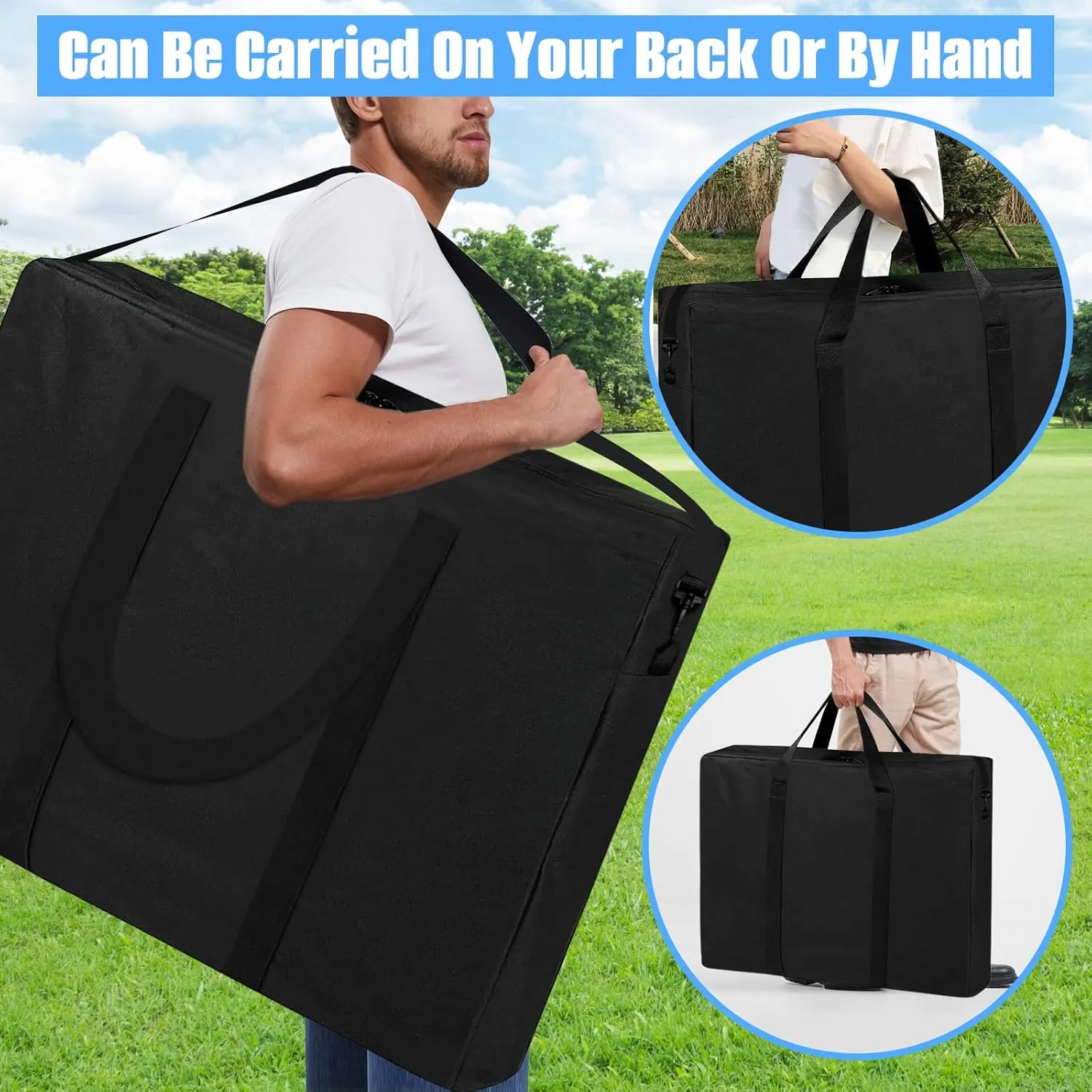 SIRUITON Folding Table Storage Bag, Portable 600D Waterproof Carry Bag for Folding Picnic/Camp Tables with Reinforcing Plate & Shoulder Strap, 36" D x 30" W x4.5 H Fits 6FT Folding Tables（Bag Only）