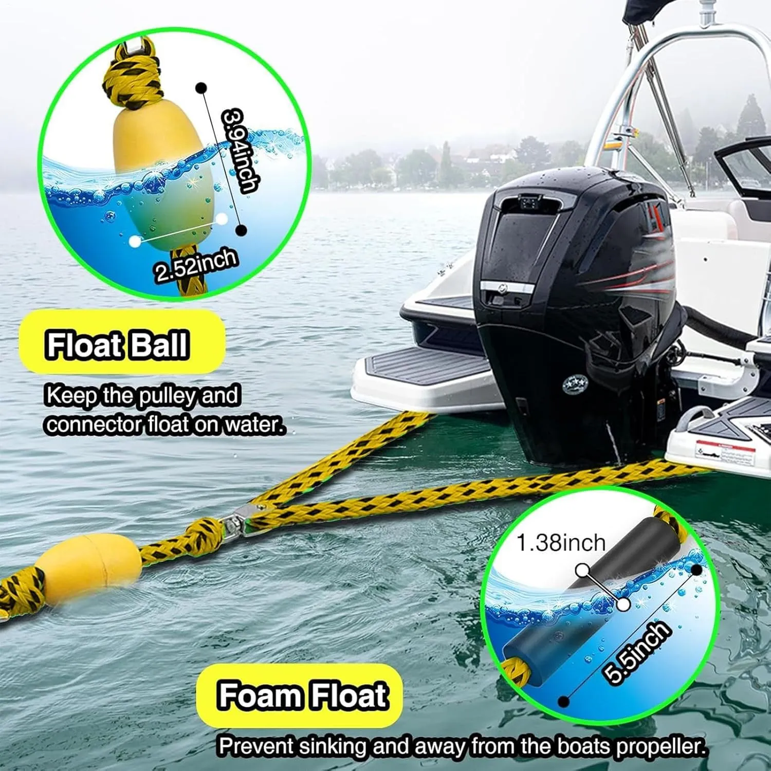 Ski Tow Rope - Water Ski Tow Harness, Boat Tow Rope | Ski Ropes For Water Sports | Heavy Sutro Harness Tube With Quick Connector, 4 Riders Water Sport Connector R