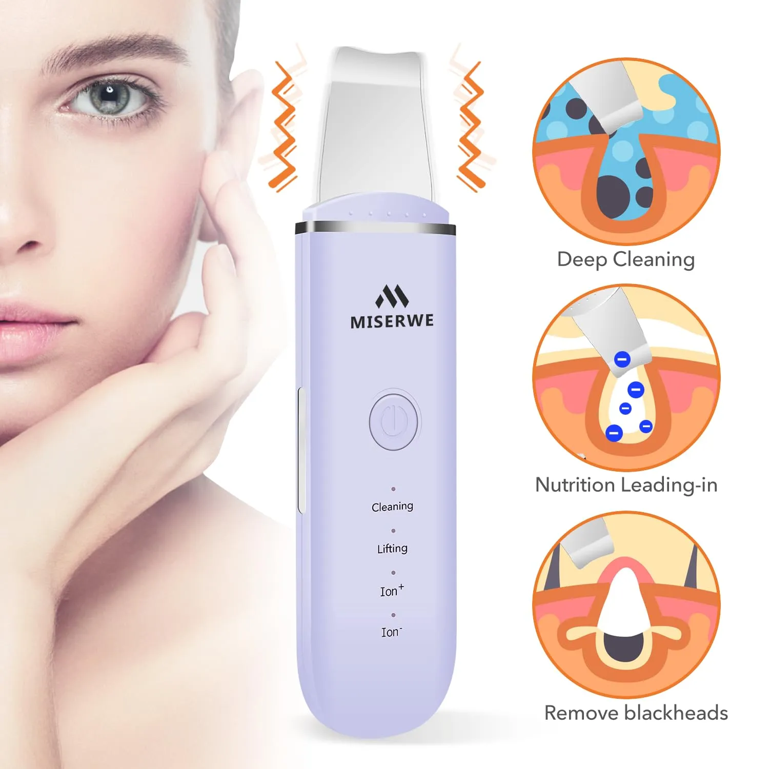Skin Scrubber Face Skin Spatula Facial Scrubber Spatula for Deep Cleansing Blackhead Remover Pore Cleaner with 4 Modes (Purple)
