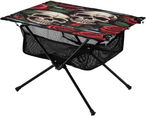 Skulls with Roses Portable Folding Camping Table, Compact Lightweight Beach Table with Carrying Bag for Outdoor Picnics, BBQs, Camp