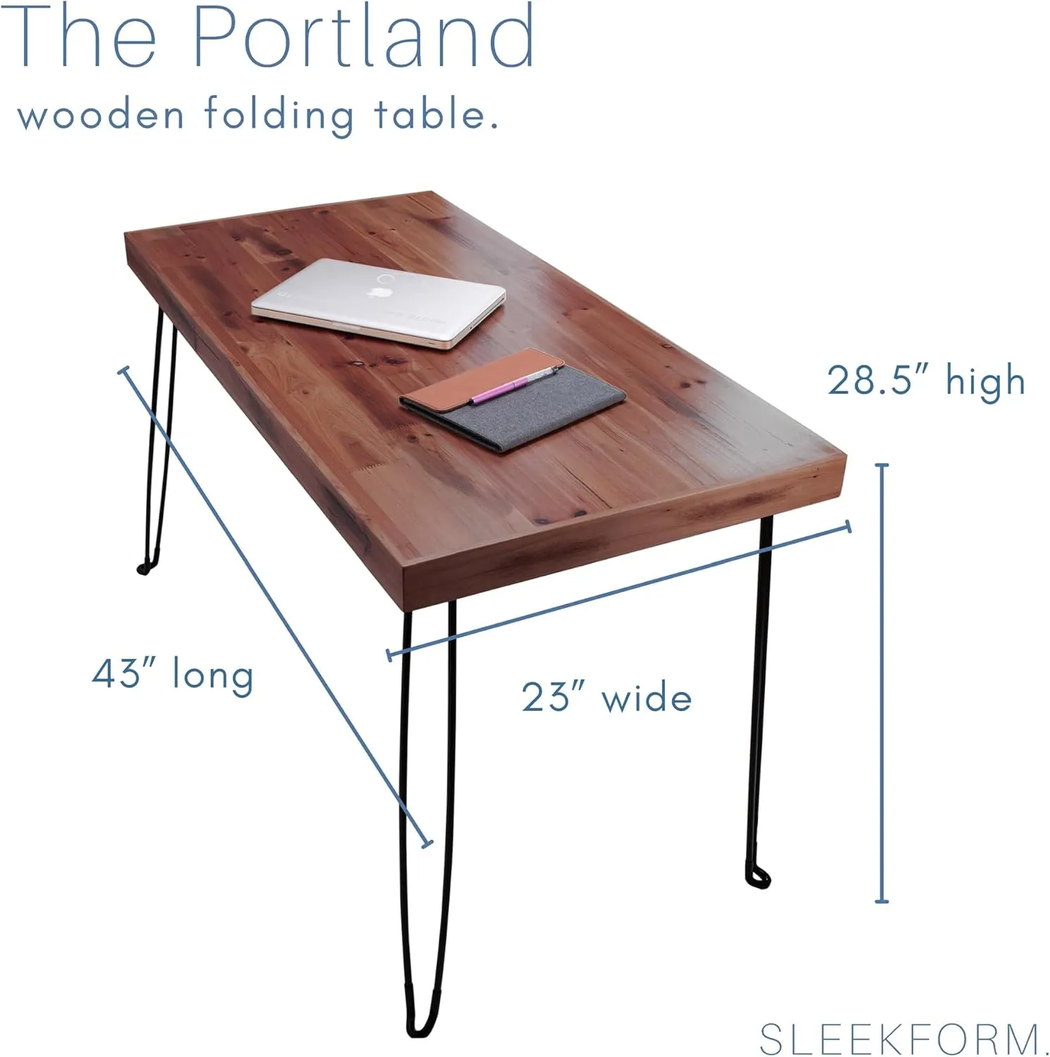 Sleekform Wooden Folding Desk - Lightweight Small Portable Writing Table, Foldable Table, Desk for Small Bedroom Spaces and Home Office - No Assembly Required