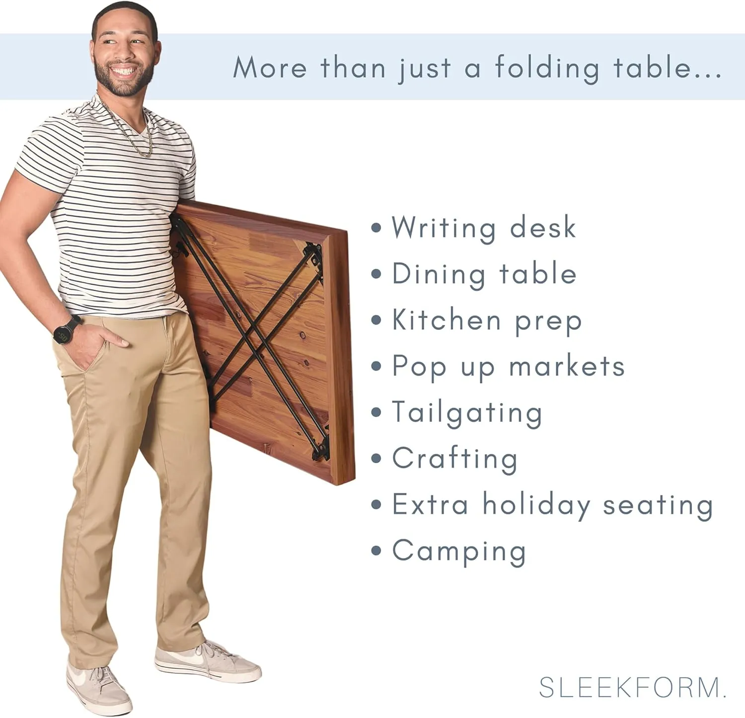 Sleekform Wooden Folding Desk - Lightweight Small Portable Writing Table, Foldable Table, Desk for Small Bedroom Spaces and Home Office - No Assembly Required