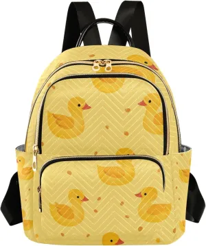 Small Backpack Purse for Women, Little Yellow Duck Yellow Background Pattern Travel Bag Casual Daypack Shoulder Bag