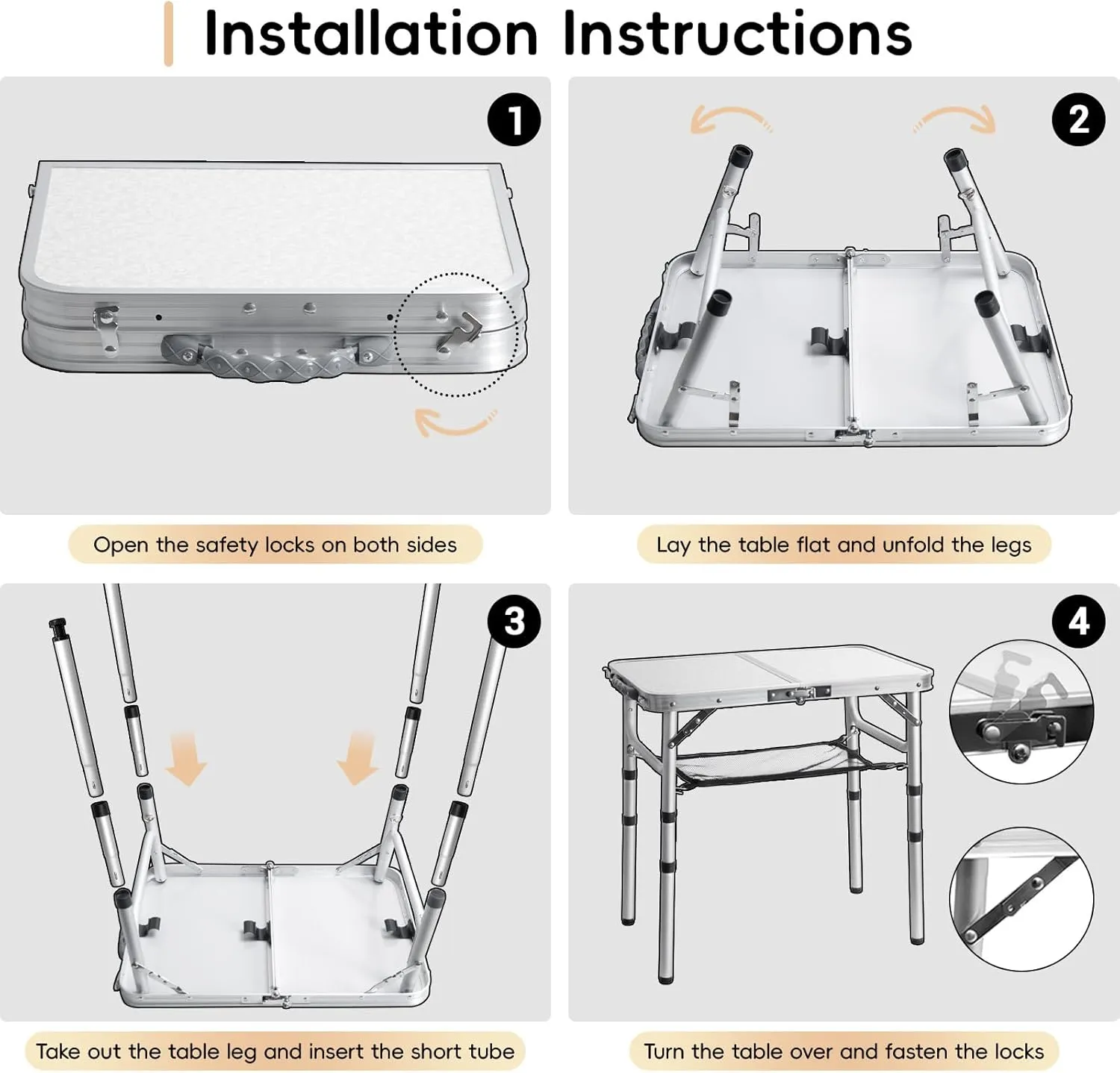 Small Camping Table 2Ft Folding Table 3 Adjustable Height Portable Lightweight Table Aluminum Fold Up Dining Table for Picnic,Beach BBQ,Cooking, Bed Working Outdoor & Indoor