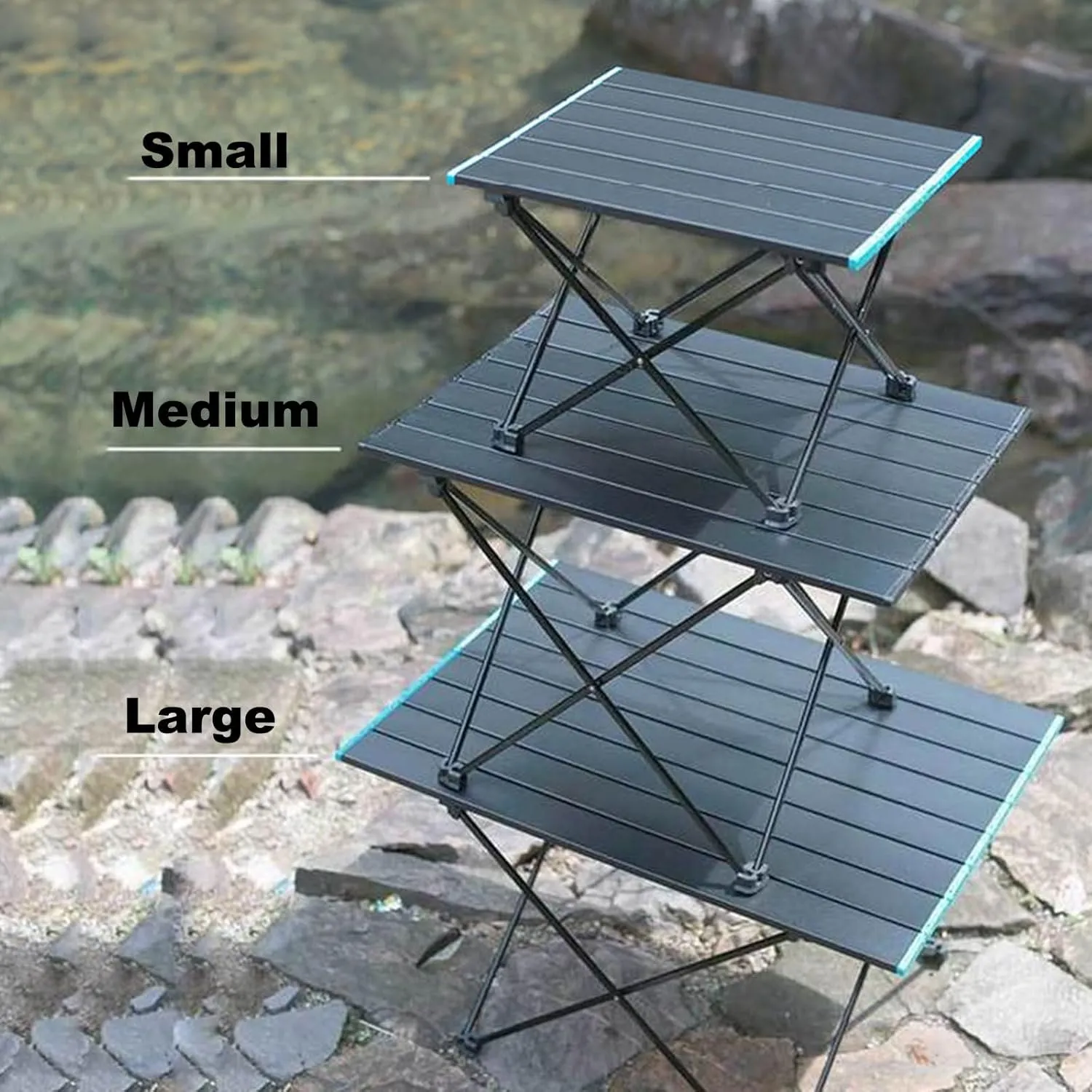 Small Foldable Table Portable Aluminium Klaptafel, Lichtgewicht Draagbare Klaptafel met Ophangnet, Opbergtas, Lichtstandaard for Picnic Camping(Black,55.2 * 40.8 * 46cm)