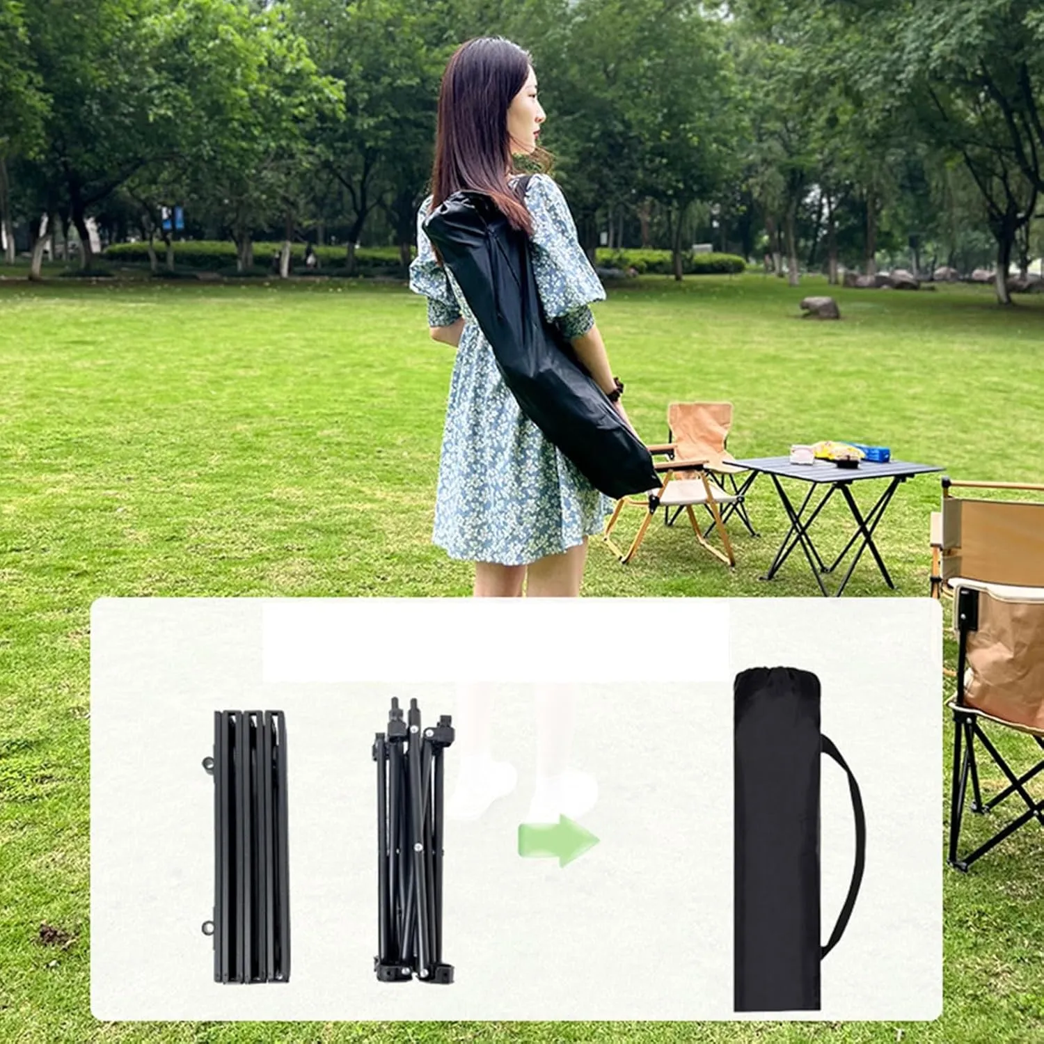 Small Foldable Table Portable Aluminium Klaptafel, Lichtgewicht Draagbare Klaptafel met Ophangnet, Opbergtas, Lichtstandaard for Picnic Camping(Black,55.2 * 40.8 * 46cm)