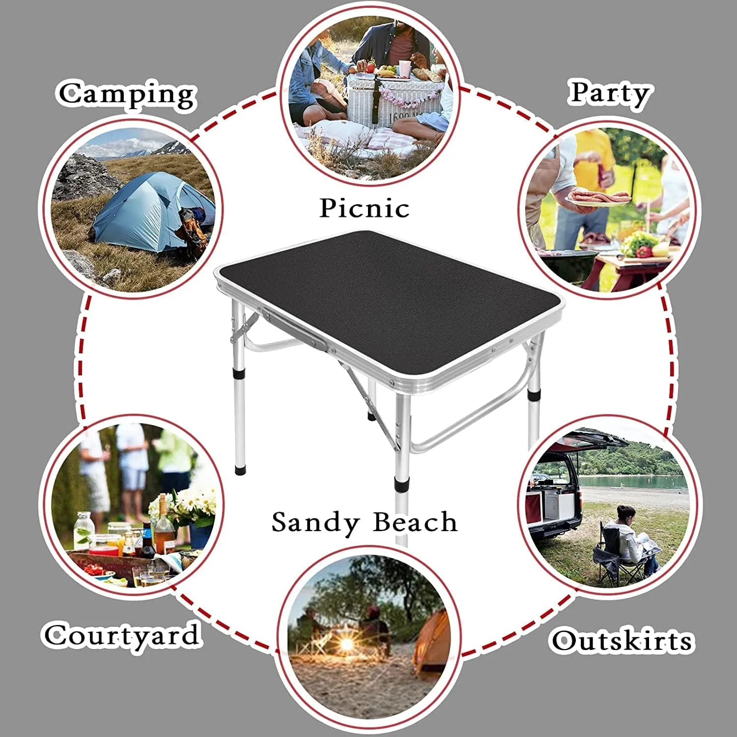Small Folding Table Portable Camping Table Adjustable Heights Picnic Table 2ft Lightweight Collapsible Dinning Tables with Aluminum Legs for Indoor Outdoor Camp Cooking Party BBQ…