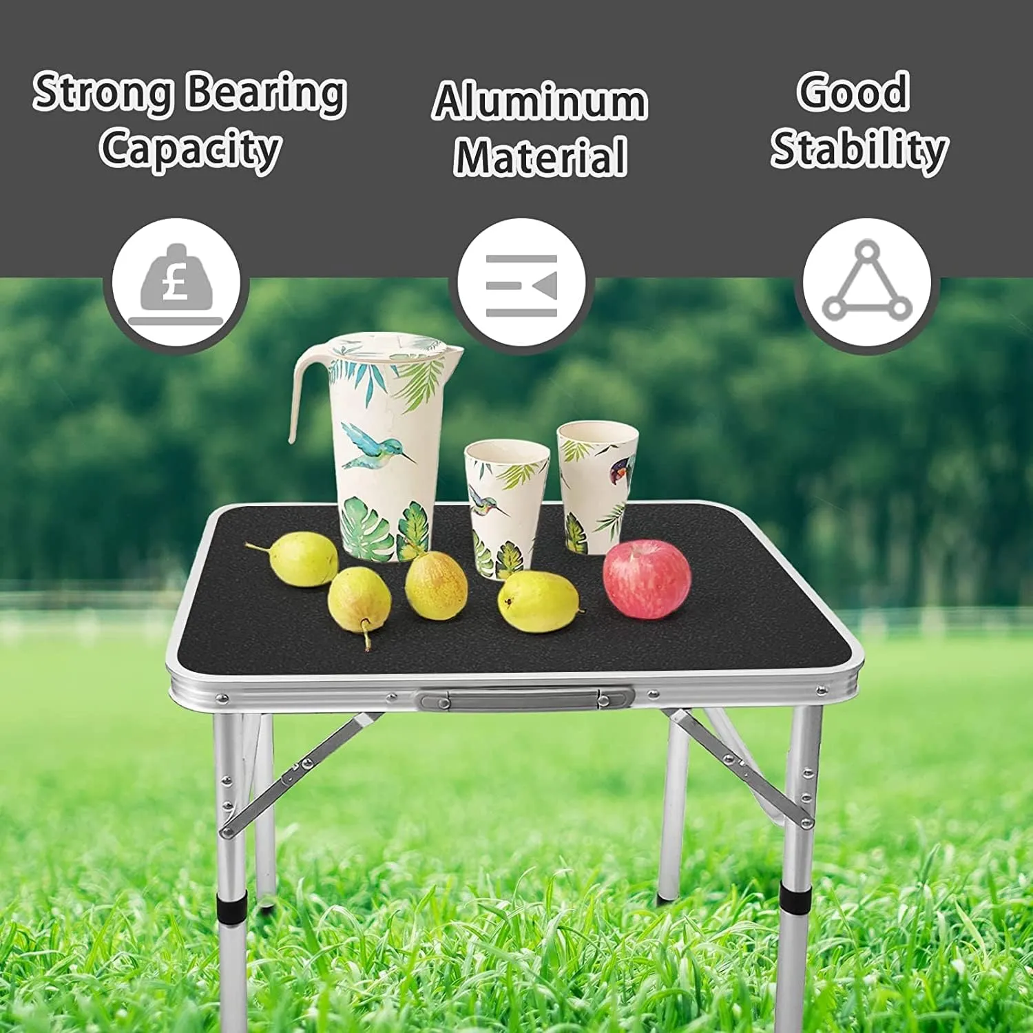 Small Folding Table Portable Camping Table Adjustable Heights Picnic Table 2ft Lightweight Collapsible Dinning Tables with Aluminum Legs for Indoor Outdoor Camp Cooking Party BBQ…