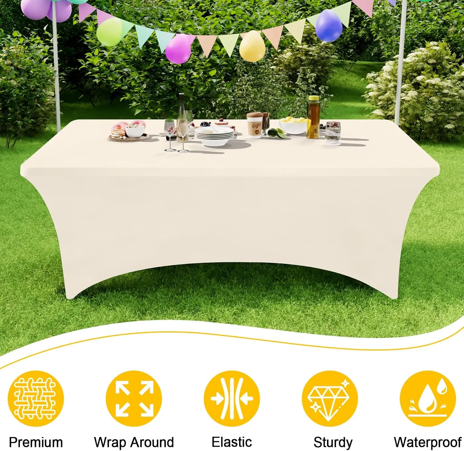 Smiry 2 Pack Spandex Table Cloth 6FT, Elastic Fitted Stretch Tablecloths for Rectangle Tables, Washable Table Cover for Outdoor, Wedding, Banquet & Parties (Beige, 72Lx30Wx30H Inch)