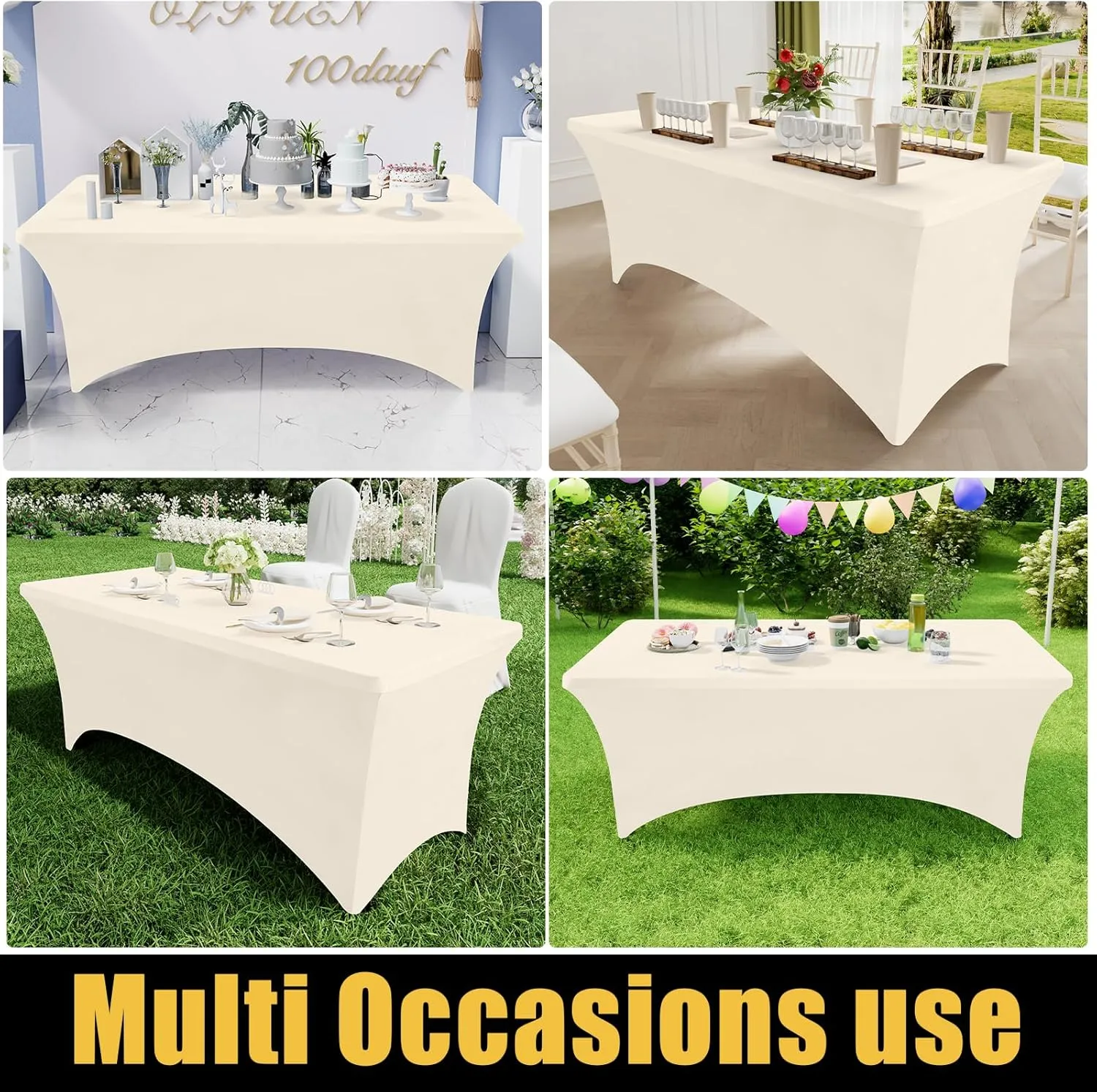 Smiry 2 Pack Spandex Table Cloth 6FT, Elastic Fitted Stretch Tablecloths for Rectangle Tables, Washable Table Cover for Outdoor, Wedding, Banquet & Parties (Beige, 72Lx30Wx30H Inch)